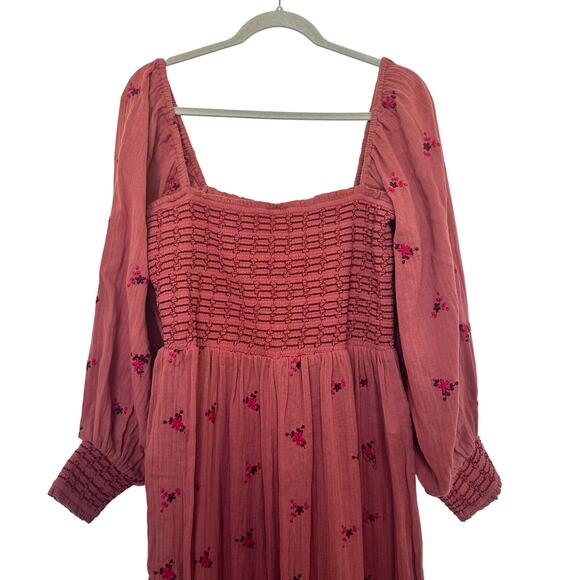 Free People Dahlia Floral Embroidered Smocked Puff Sleeve Boho Pant Jumpsuit - Picture 4 of 11